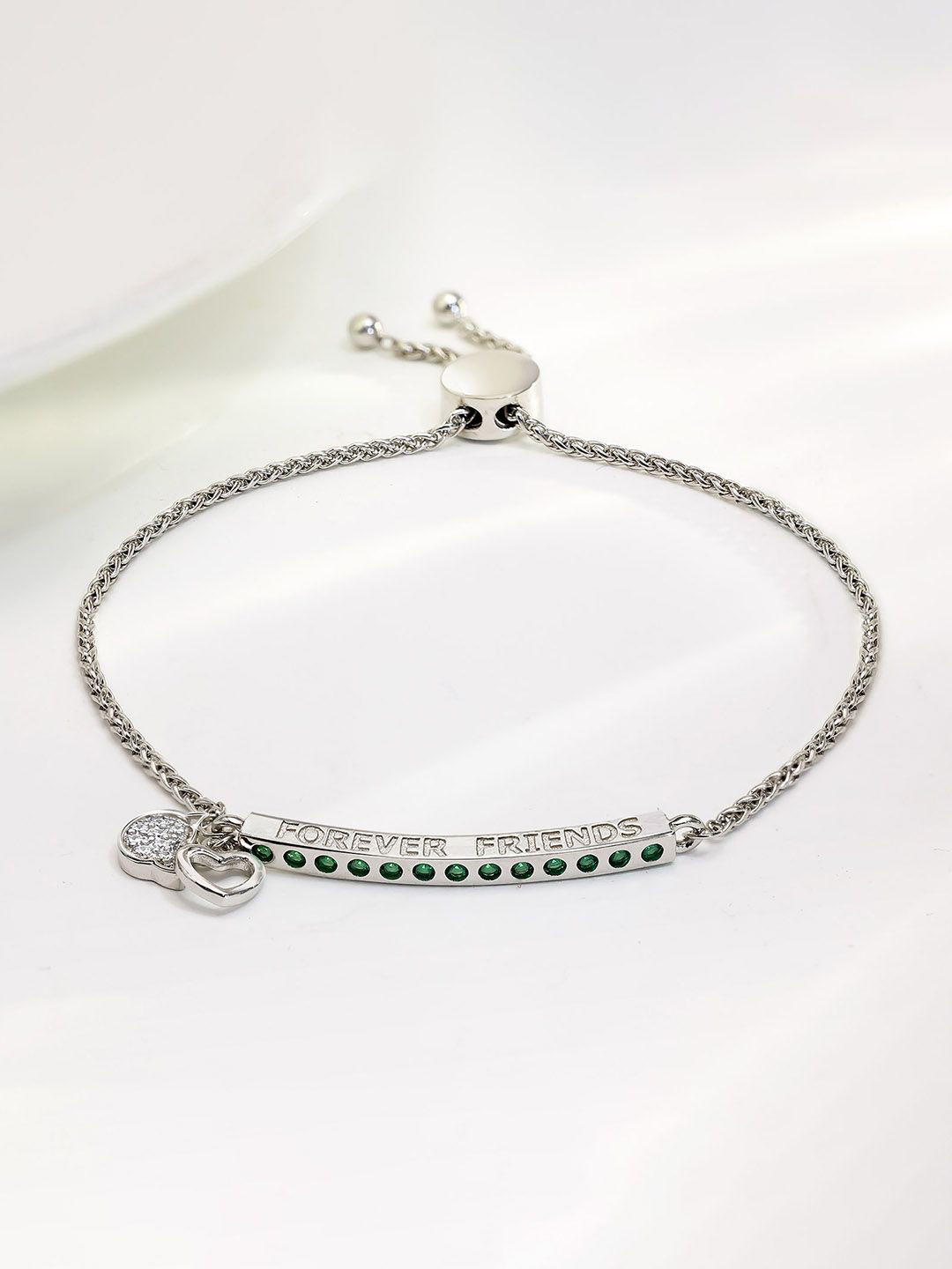 Tweov Jewels 925 Sterling Silver Rhodium-Plated CZ Forever Friend Chain Bracelet