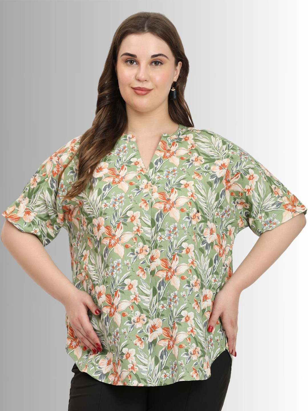 SINDOORI Floral Print Cotton High-Low short Top