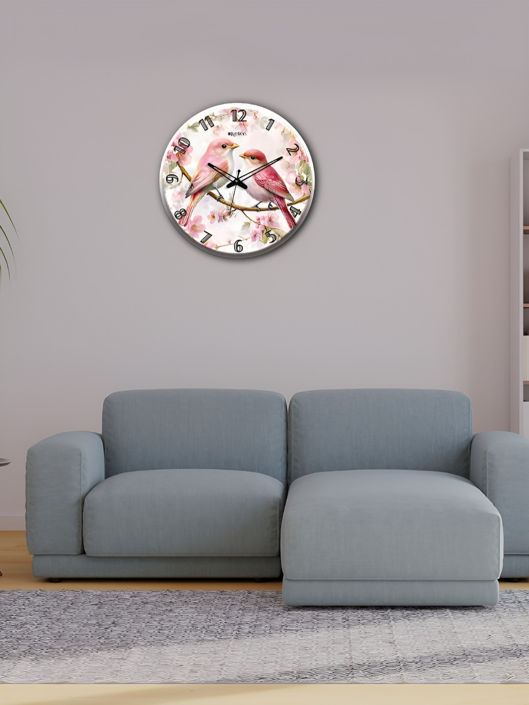 OLIVE TREE Wooden Wall Clock White & Pink Printed Round Contemporary Wall Clock