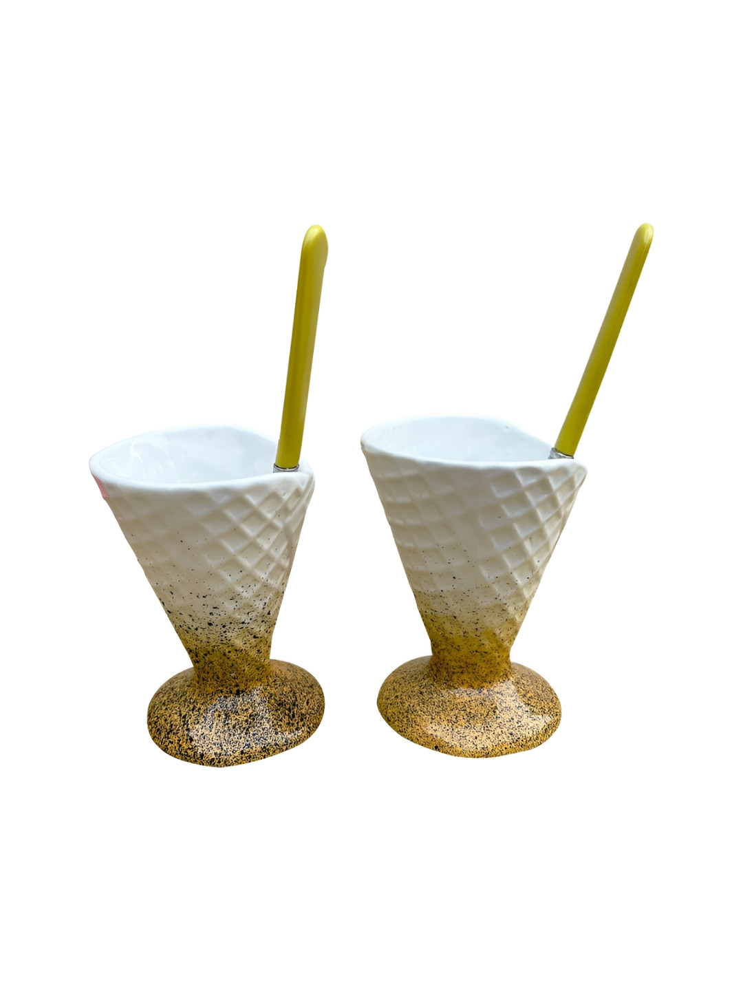 Divy Aarambh Stories Studio Pottery Yellow Ceramic Handmade 6 Piece Cups with 6 Spoons-120ml