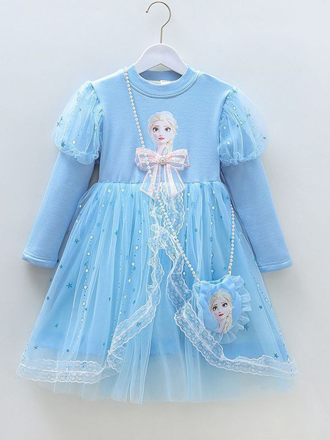 YK Girls Embellished Frozen Printed Fit and Flare Dress