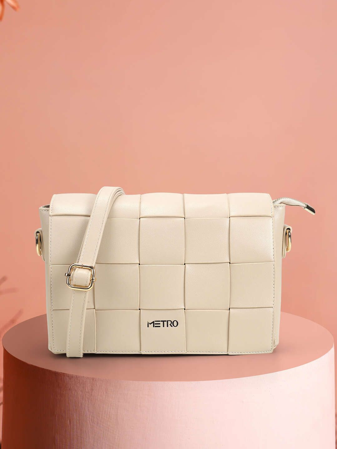 Metro Checked Structured Sling Bag Buckled