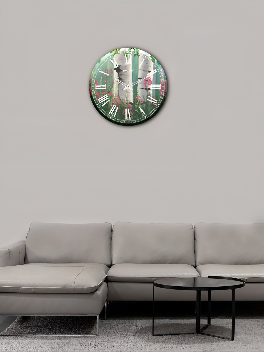 OLIVE TREE Wooden Wall Clock Green & White Printed Round Contemporary Wall Clock