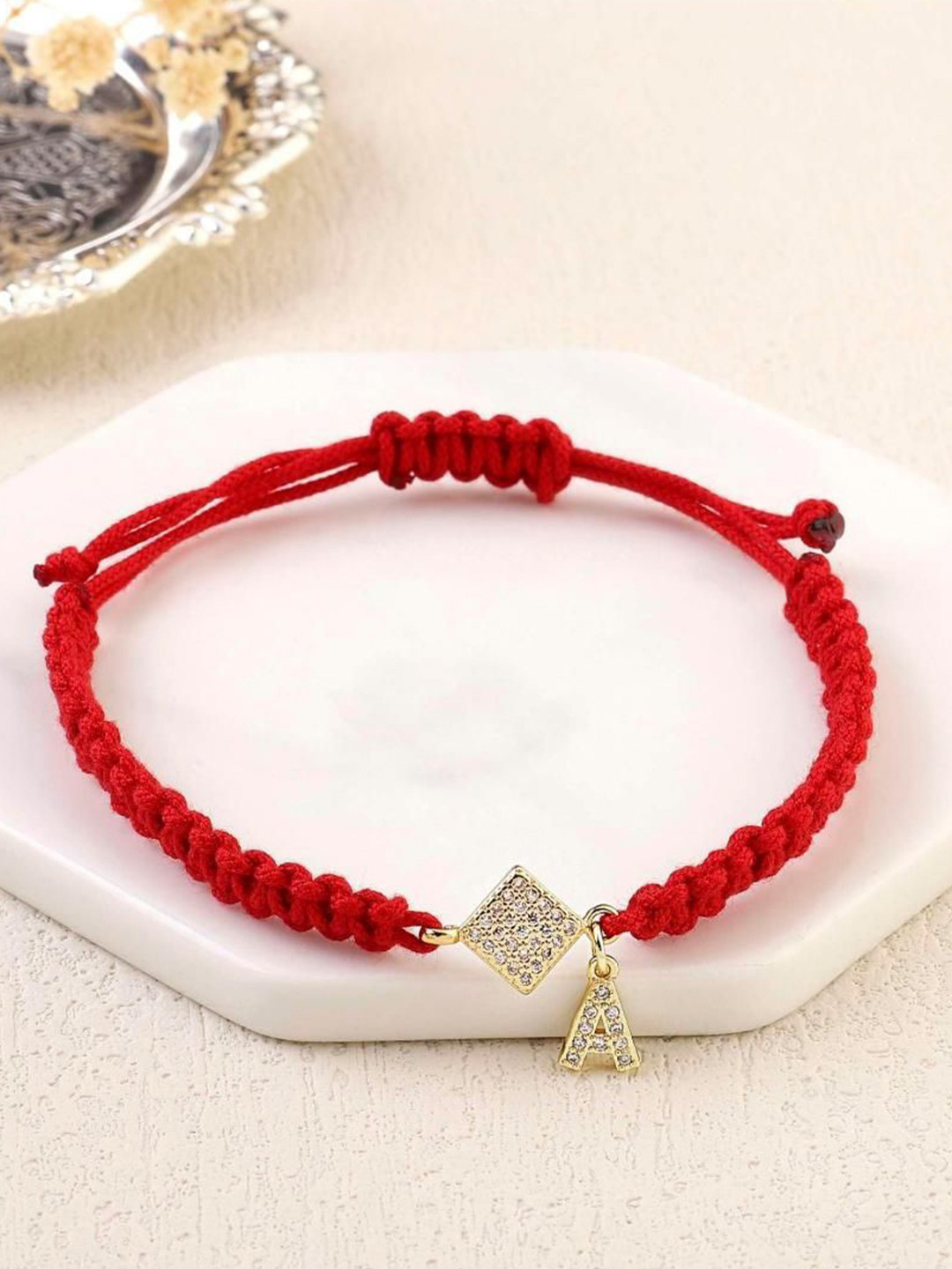 SALTY Women Stainless Steel Stone Studded Alphabet N Wraparound Thread Bracelet