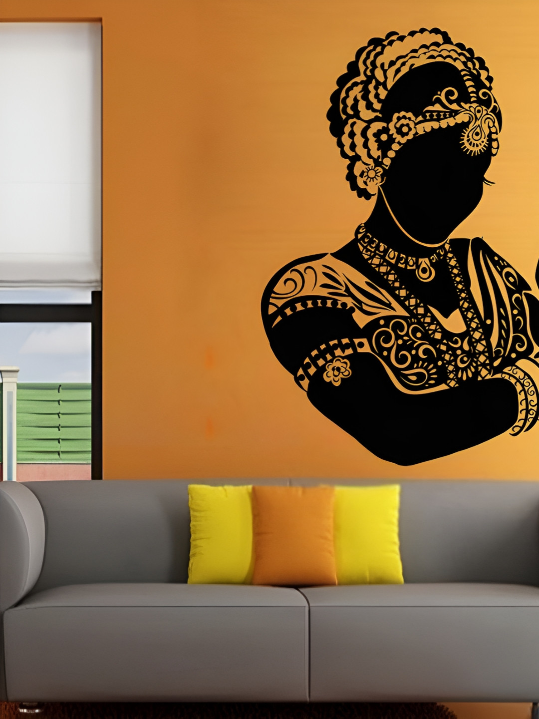 LANSTICK Black Indian Traditional Women Greetings Wall Sticker