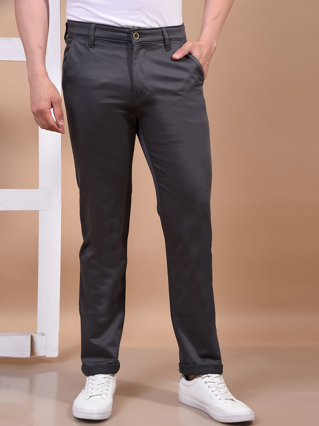 Canary London Men Textured Smart Slim Fit Wrinkle Free Chinos Trousers