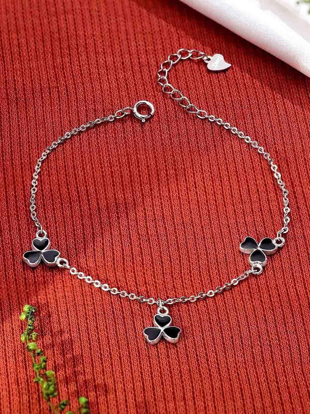 Tweov Jewels Women 925 Sterling Silver Rhodium-Plated Clover Leaf Chain Bracelet