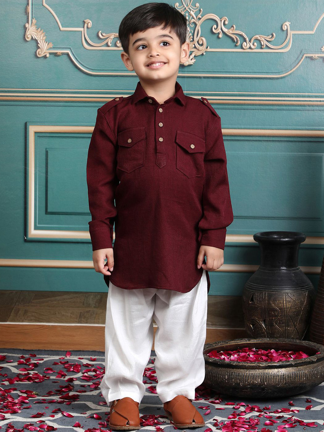 Polka Tots Boys Regular Pure Cotton Kurta with Pyjamas Kurta Sets