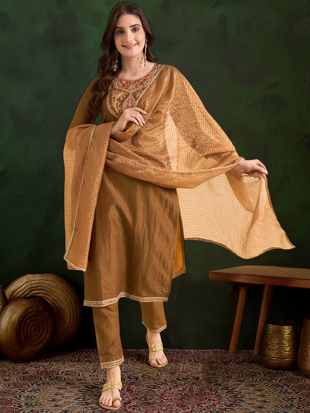 Sangria Embroidered Sequence Kurta & Trousers with Dupatta