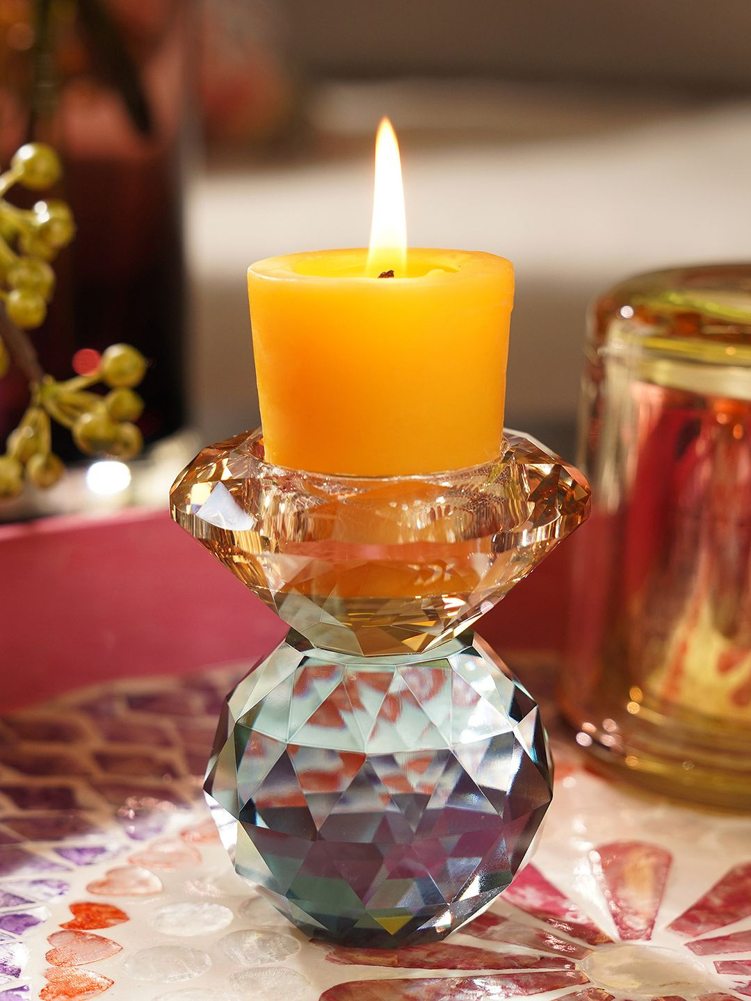 Pure Home and Living Blue & Yellow Candle Holder