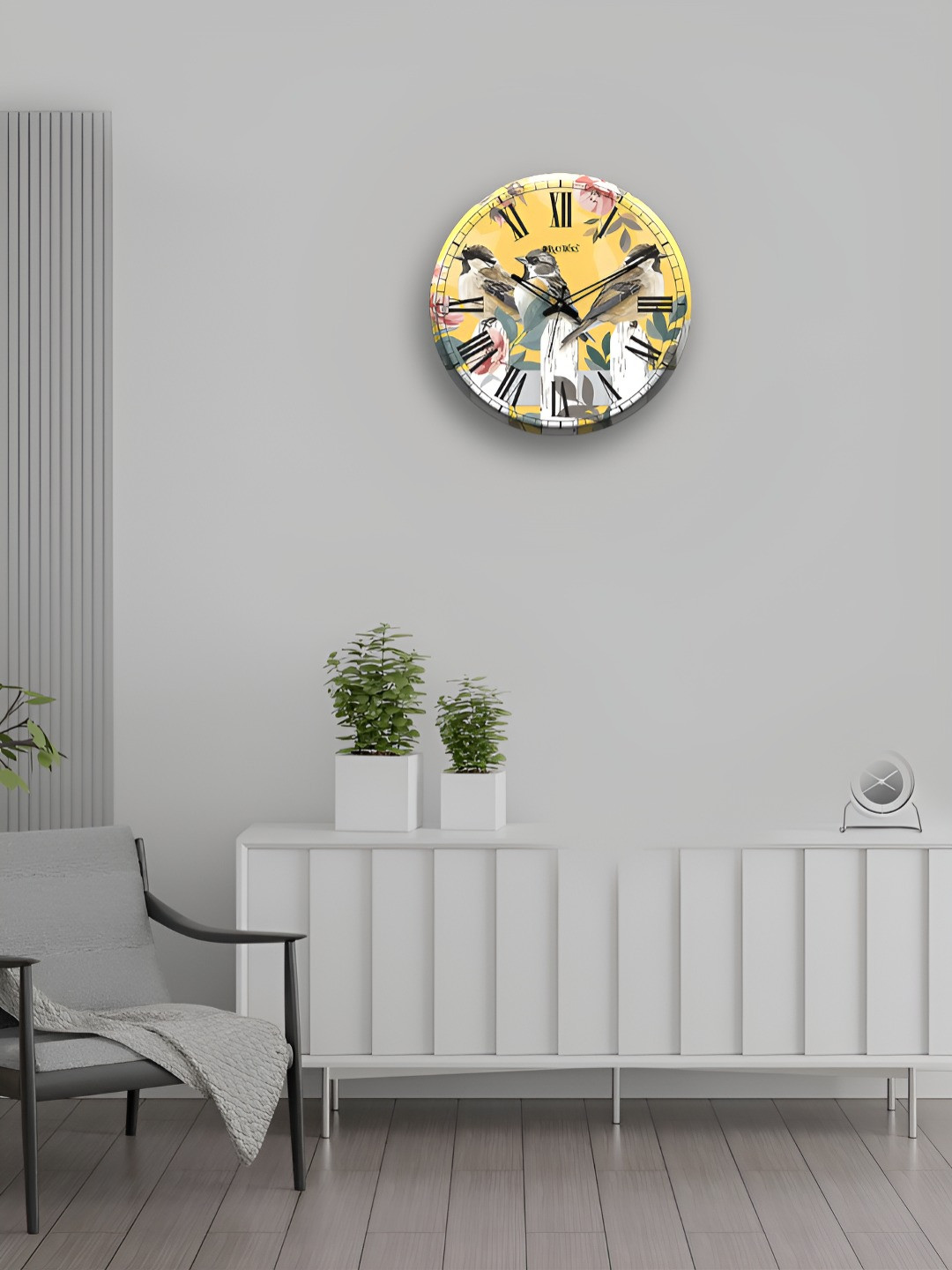 OLIVE TREE Yellow & Black Printed Contemporary Wood Wall Clock