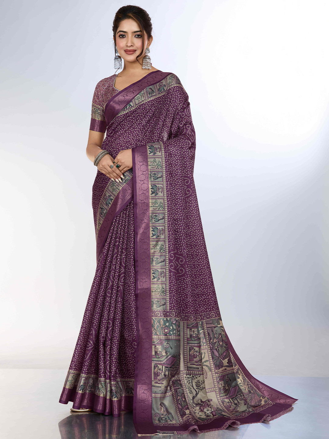 PBS PRINTS Digital Printed Bandhani Tussar Saree