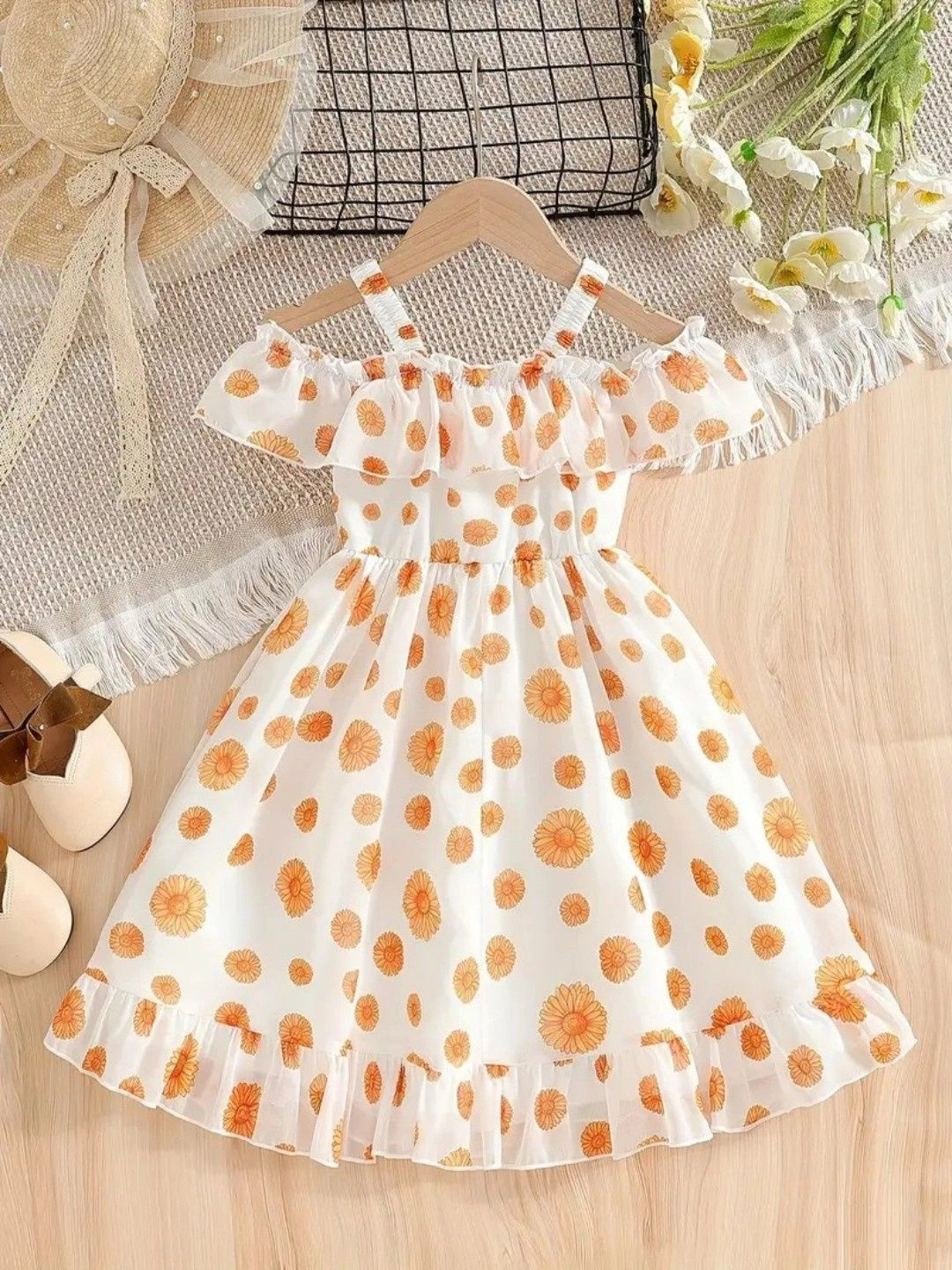 HOPZONIC Women  Floral Print Off-Shoulder Ruffled Georgette Fit & Flare Dress