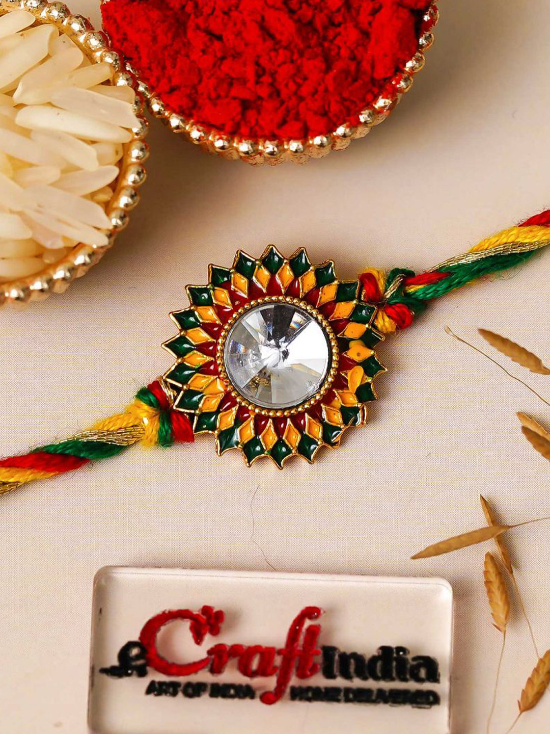 eCraftIndia Beautiful Flower Kundan Designer Rakhi For Brothe