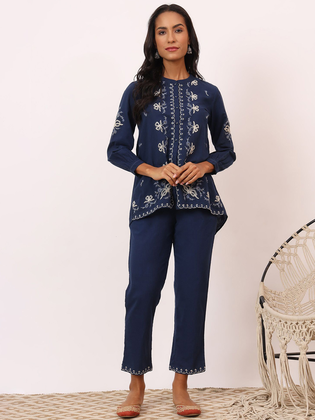 Folk Song Embroidered Pure Cotton Tunic With Trouser Co-Ords