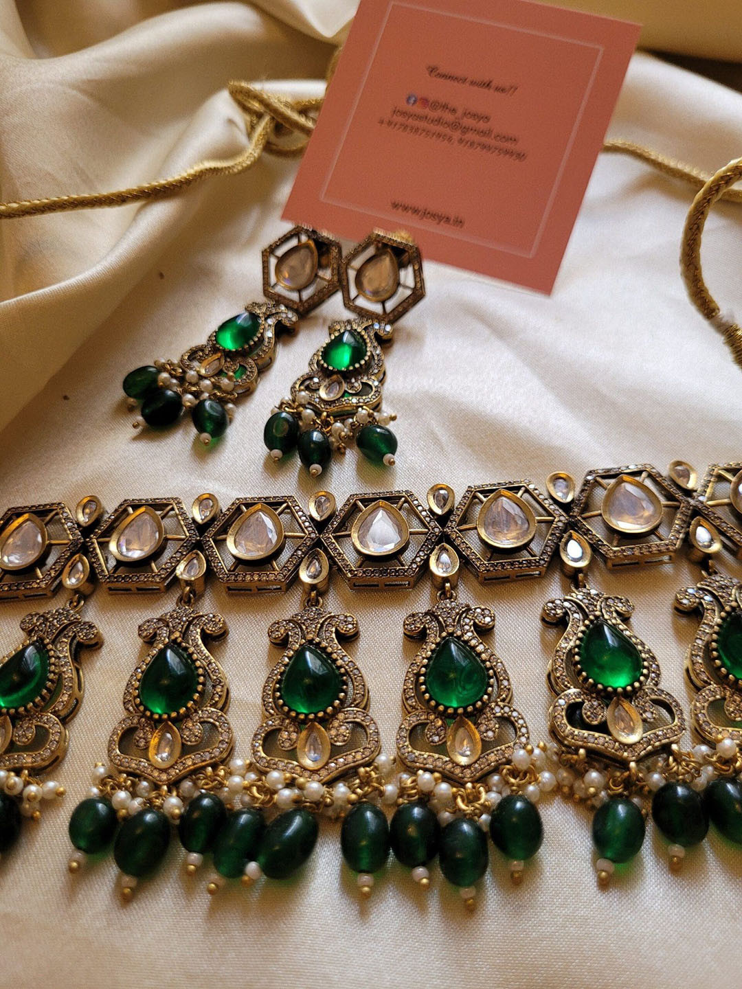 JOSYA Gold-Plated Cubic Zirconia-Studded & Pearl Beaded Choker Jewellery Set