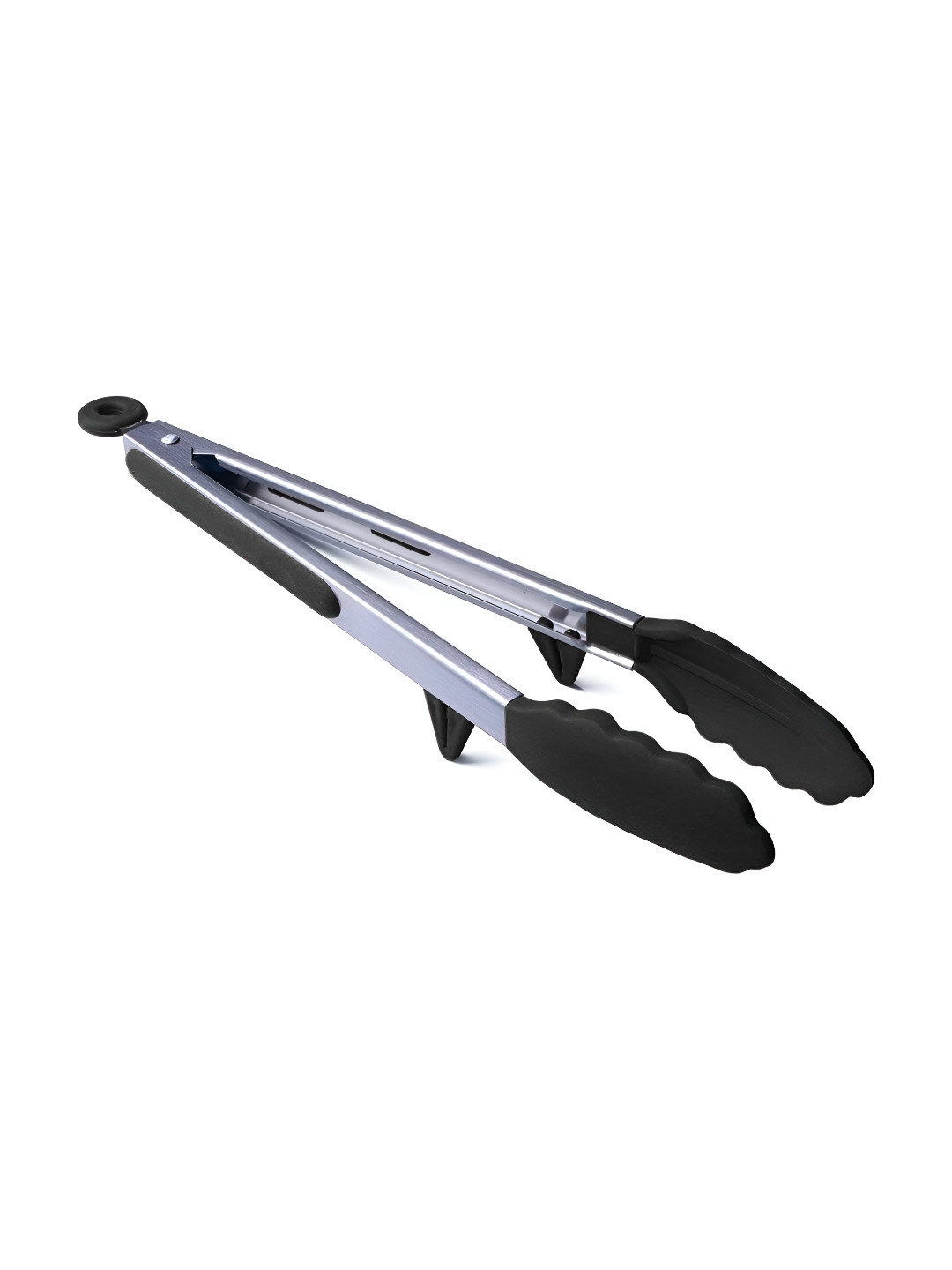 We3 Black And Silver Toned Stainless Steel Tongs