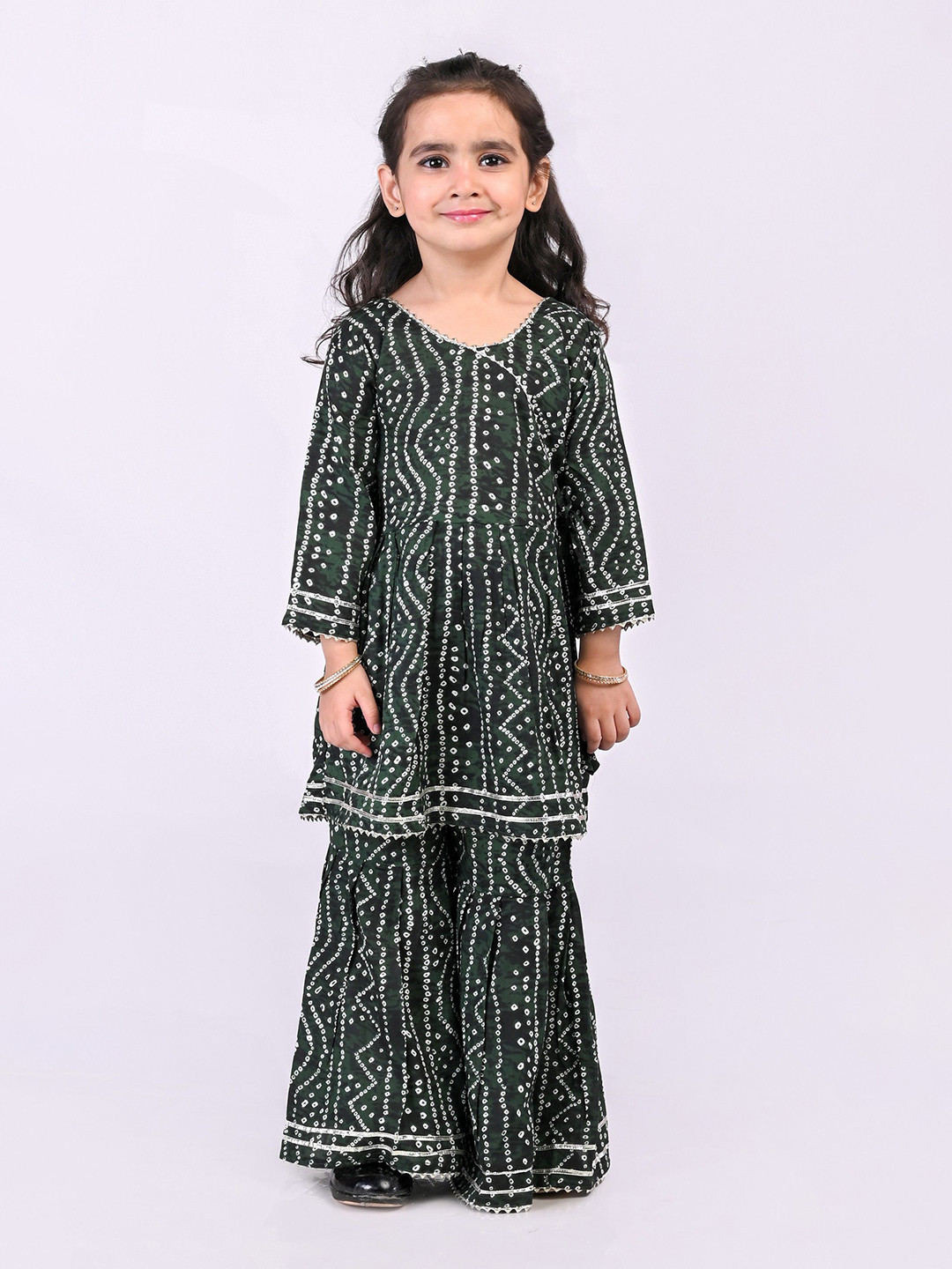 Nature Nook Kids Girls Printed Angrakha Gotta Patti Pure Cotton Kurta With Sharara
