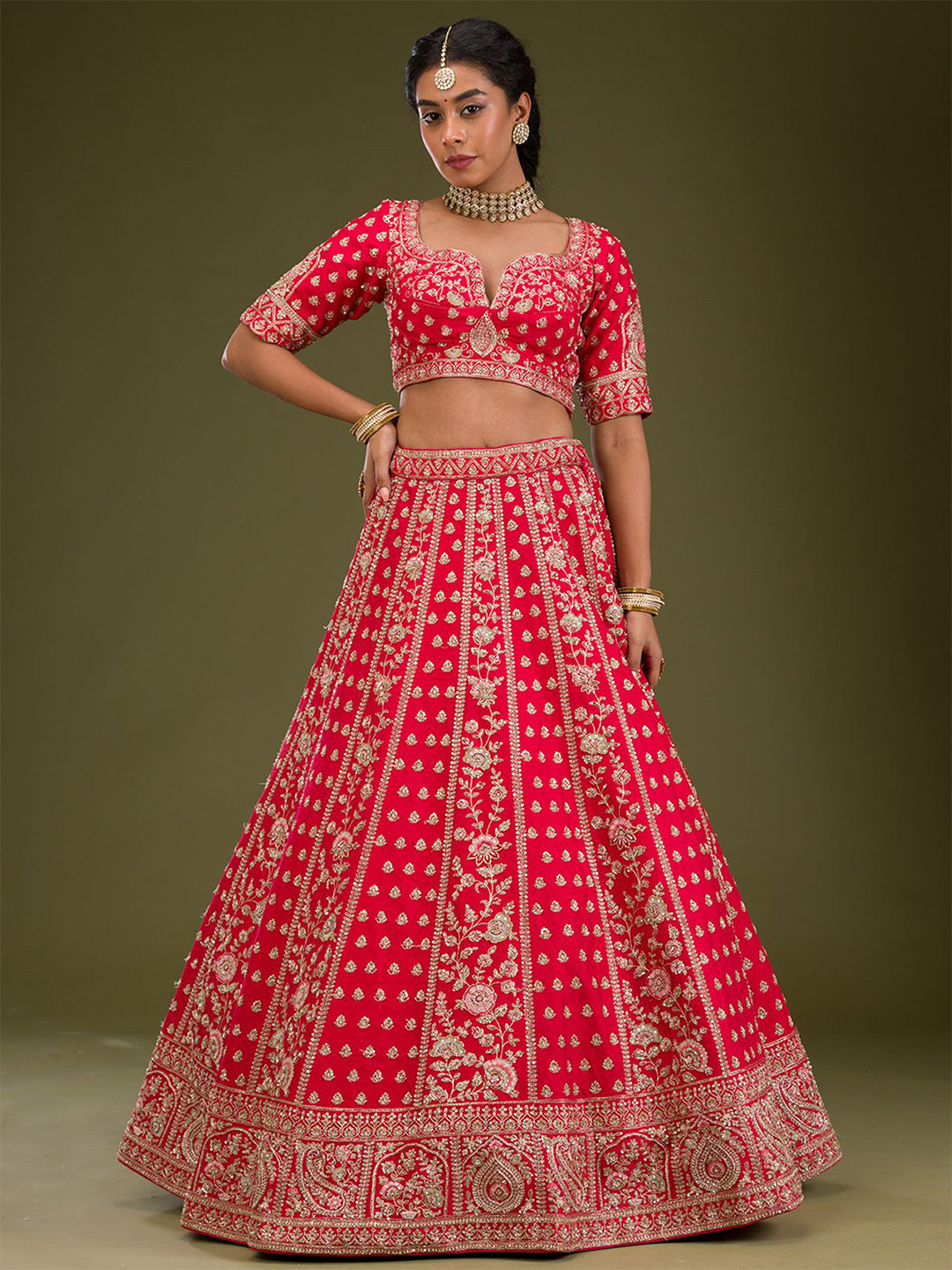 Koskii Embellished Beads and Stones Semi-Stitched Lehenga & Blouse With Dupatta