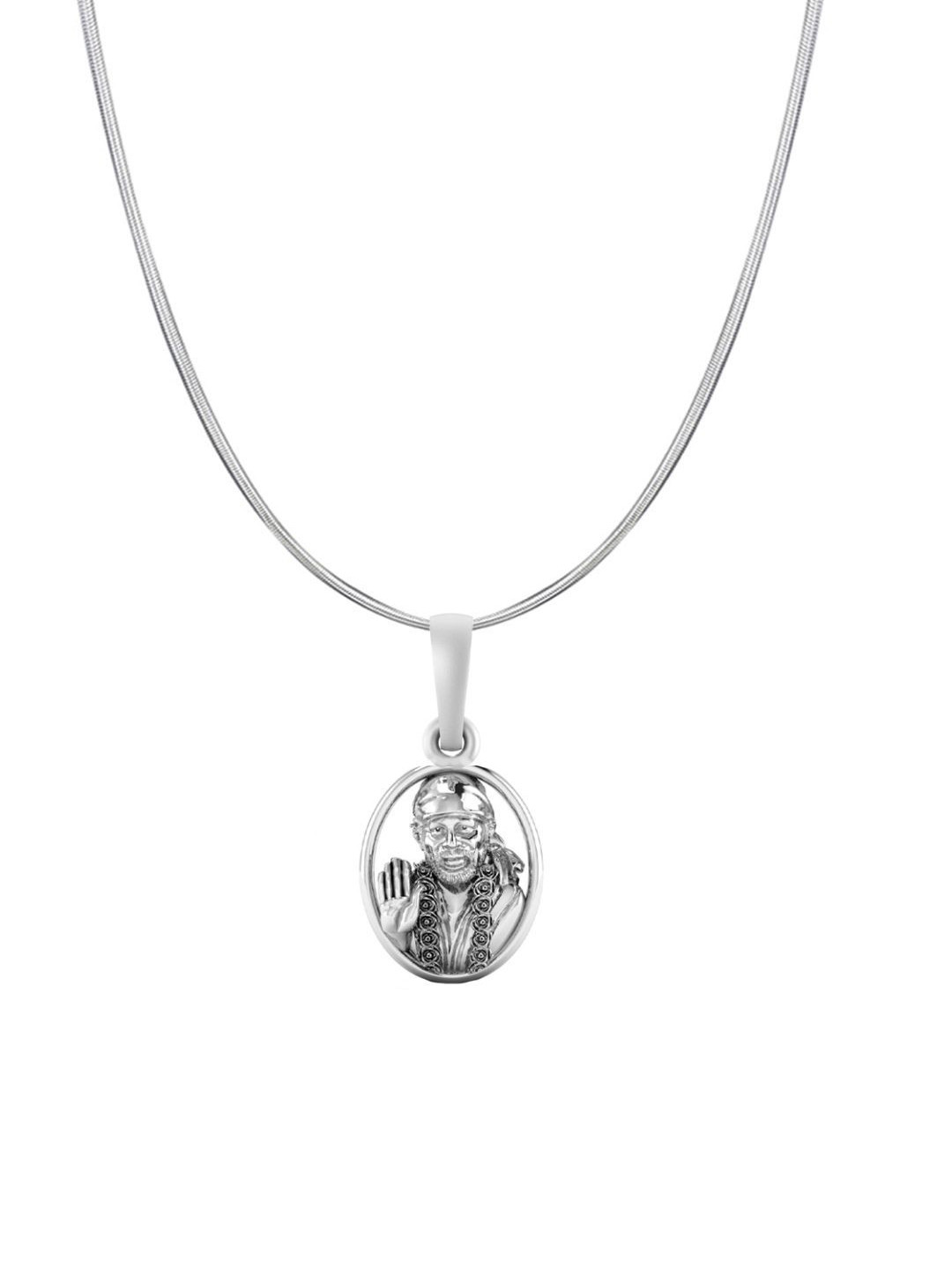 Metronaut Men 925 Sterling Silver Sai Baba Pendant With Snake Chain