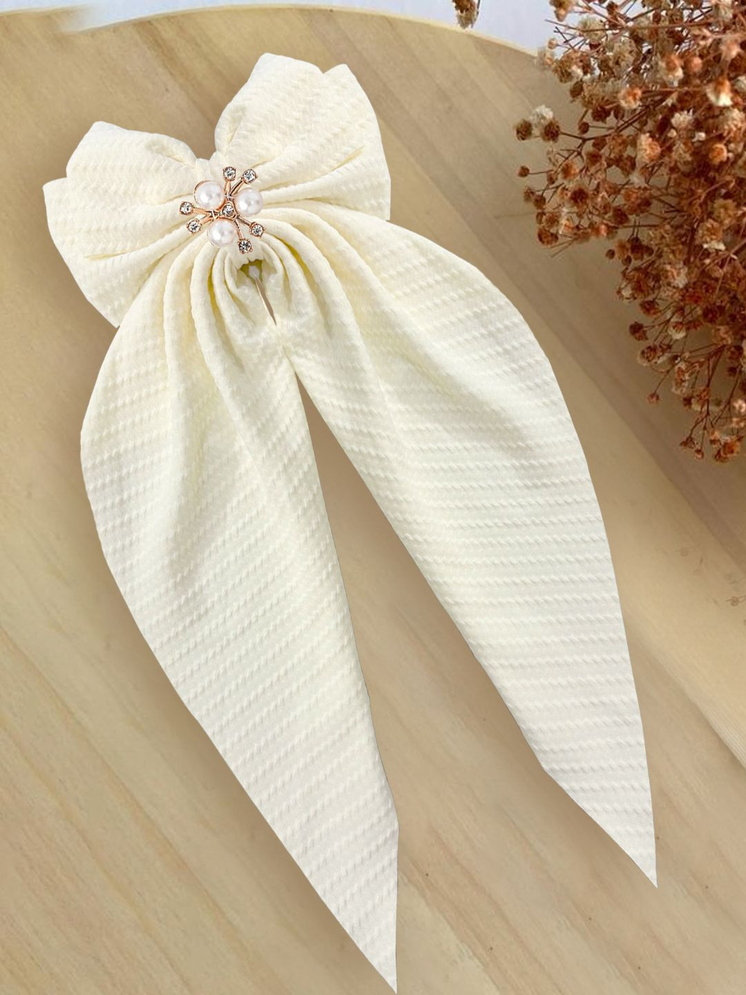 LYKAA Set of 1 White Big Ribbon Layered Hair Bow Clip