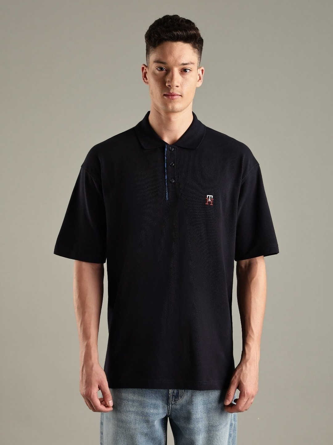 Tommy Hilfiger Europe Collection Polo Collar Drop-Shoulder Sleeves Pure Cotton T-Shirt