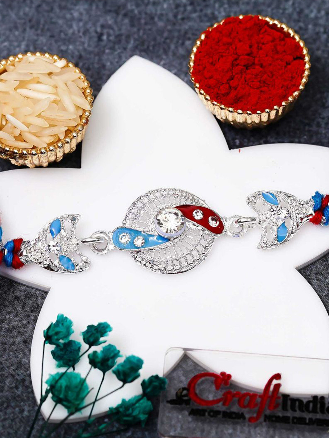 eCraftIndia Silver Floral Designer Rakhi