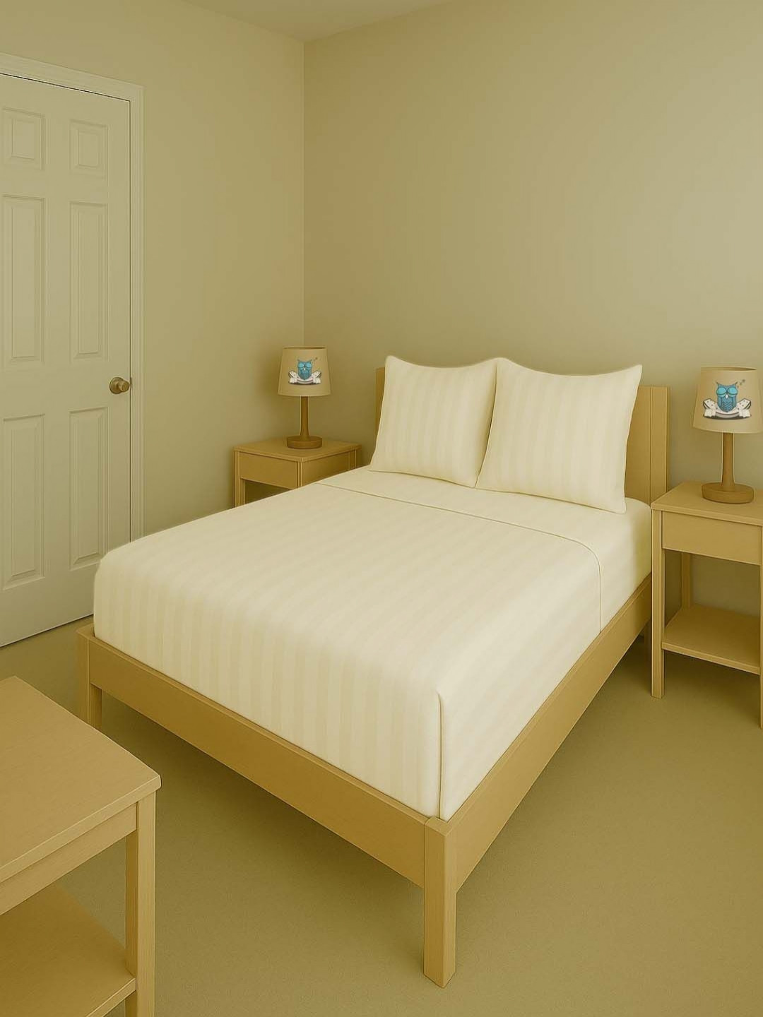 Sleeping Owls- because your sleep matters Cream 300 TC King Bedsheet Set 2.74 m x 2.74 m