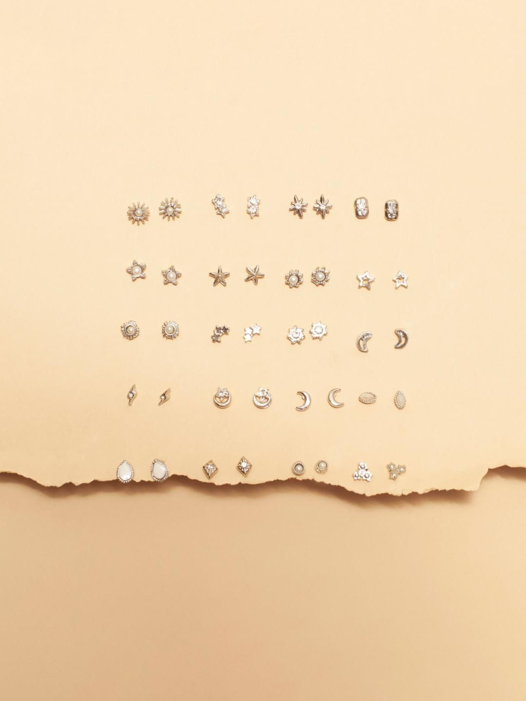 SALTY Set Of 20 Celestial Silver Studs Earrings