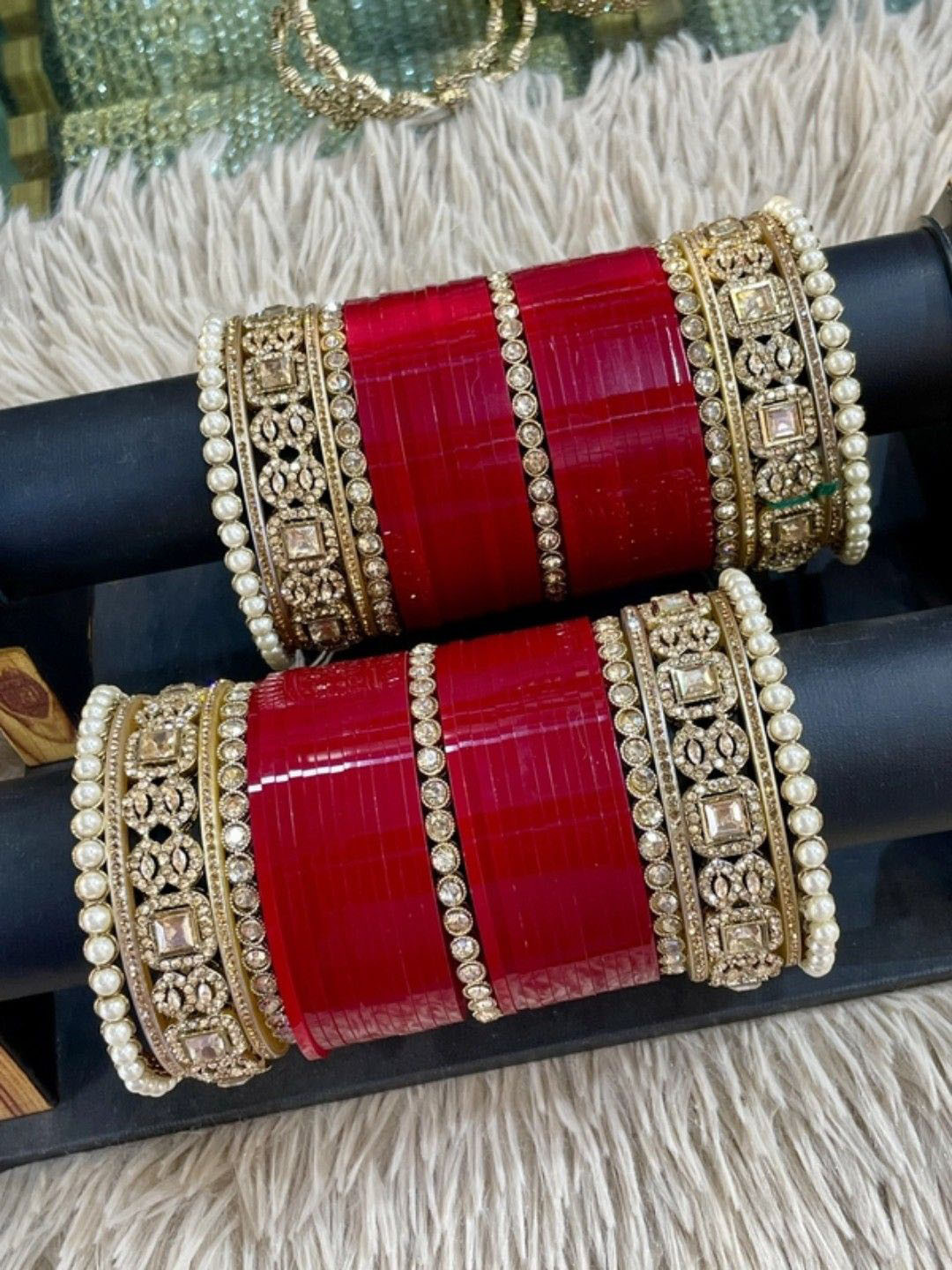 T4 JEWELS Set Of 62 Gold Plated Stone Studded Bridal Chura Bangle