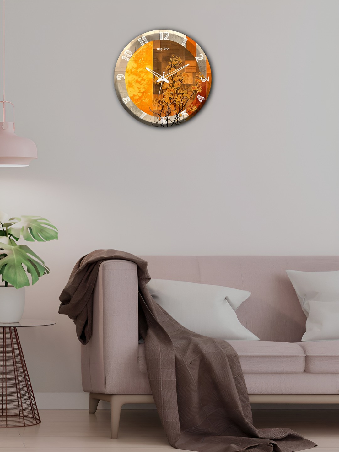 OLIVE TREE Orange Wood Large Display Round Battery Analogue Wall Clock-30.5cm