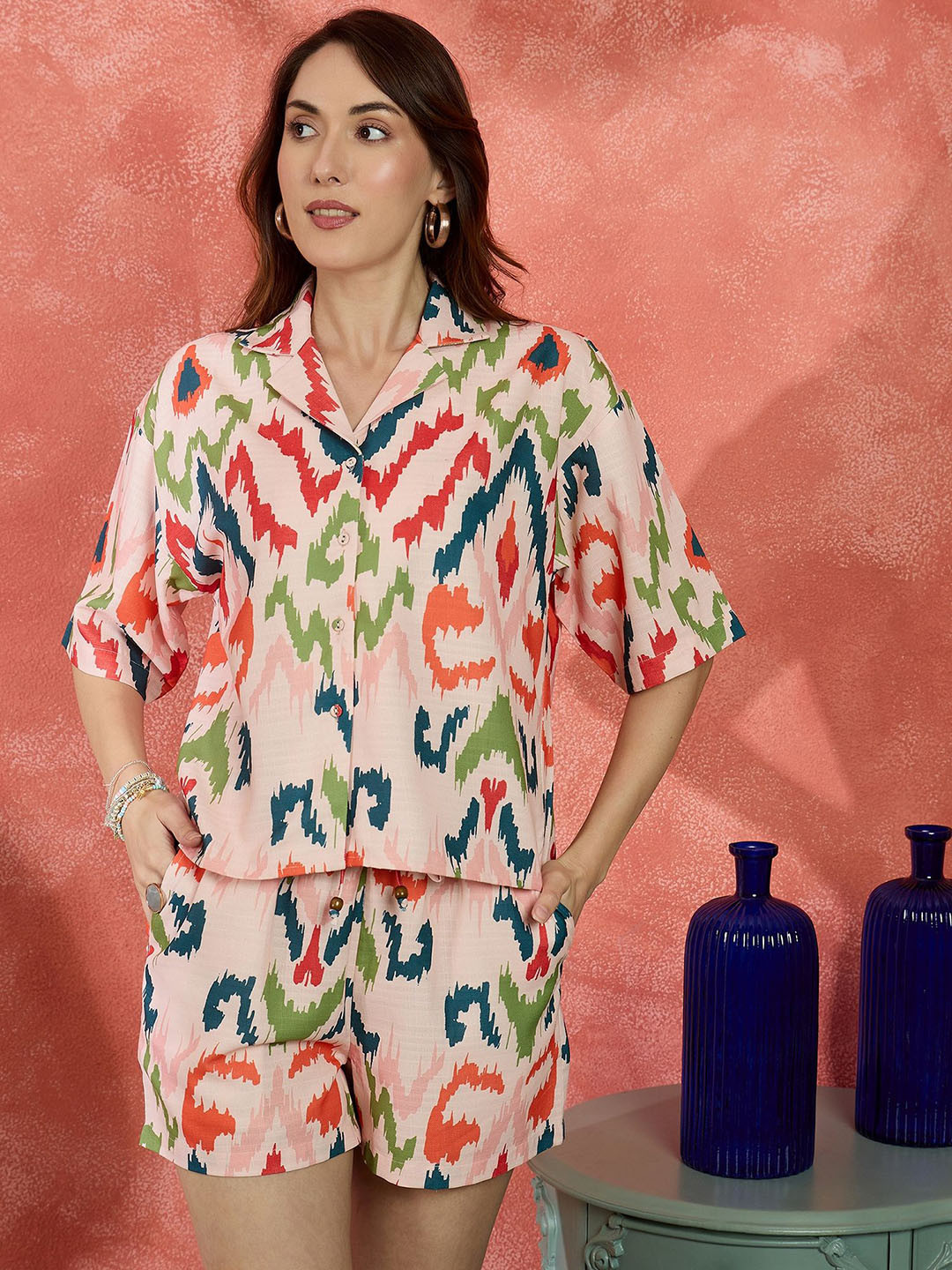 IVY BY KIBO Printed Shirt With Shorts Co-Ords