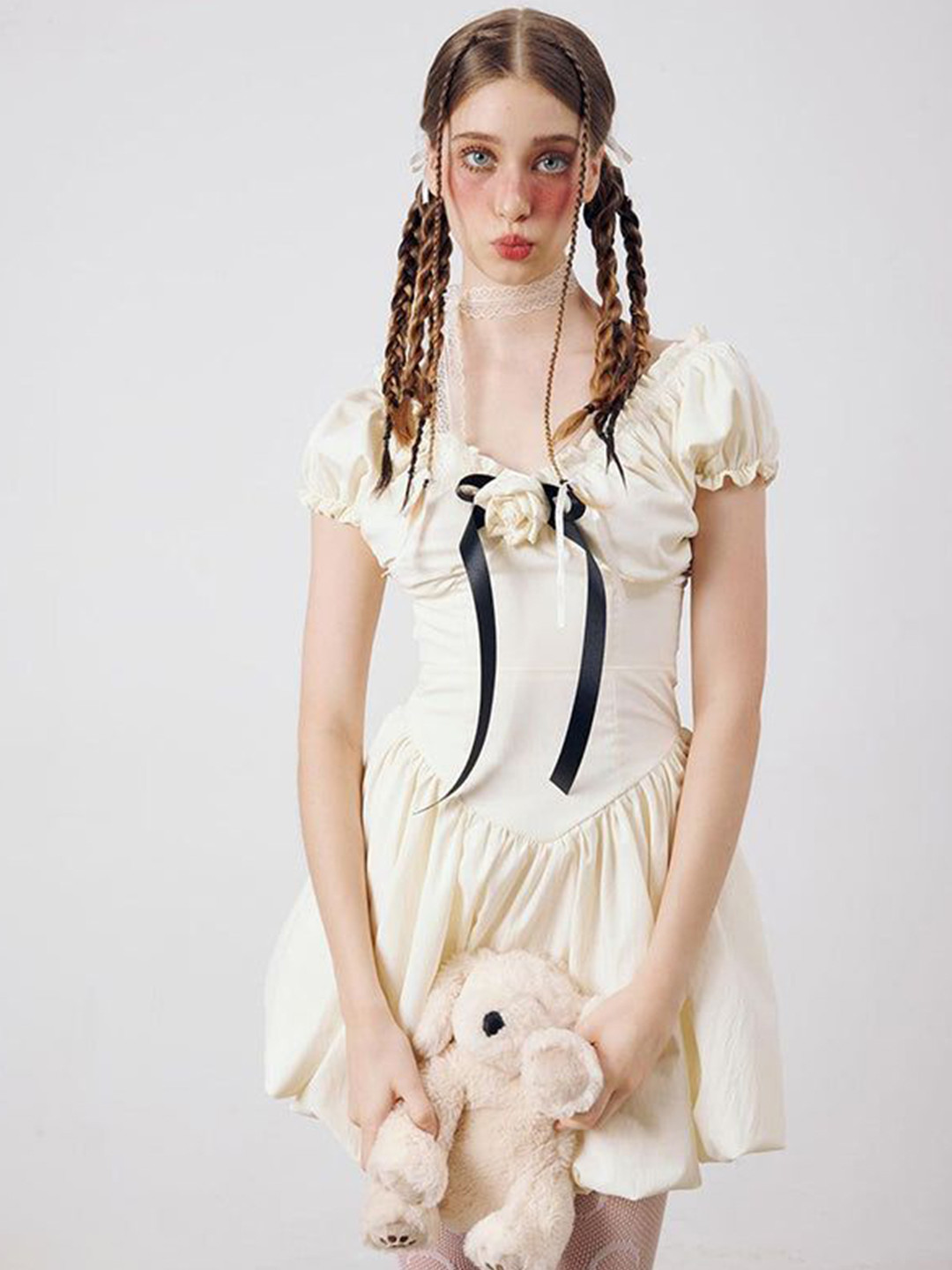 Outzidr Women Off White Drop Waist Dress