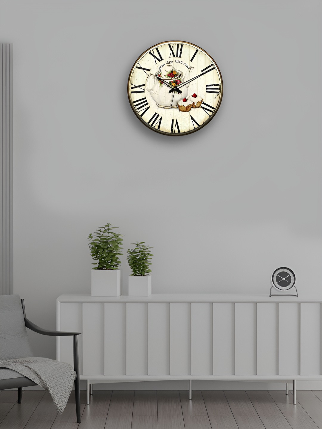OLIVE TREE Wooden Wall Clock White & Brown Printed Round Contemporary Wall Clock