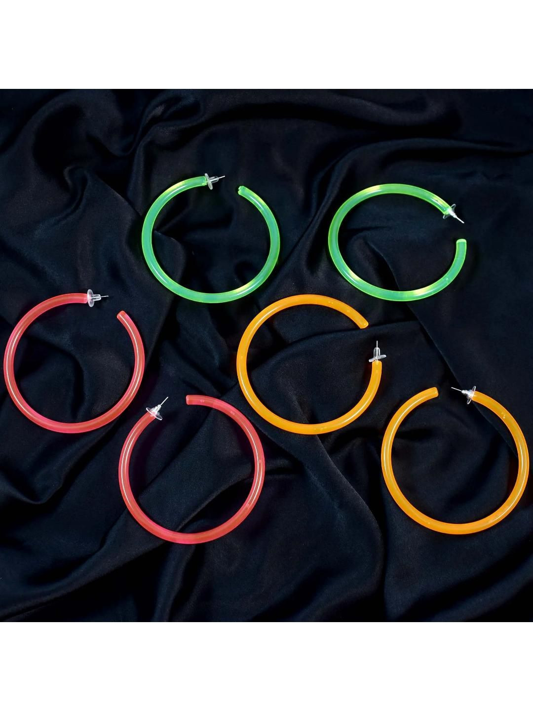 SALTY Set Of 3 Acrylic Party Glow-in-the-dark Hoop Earrings