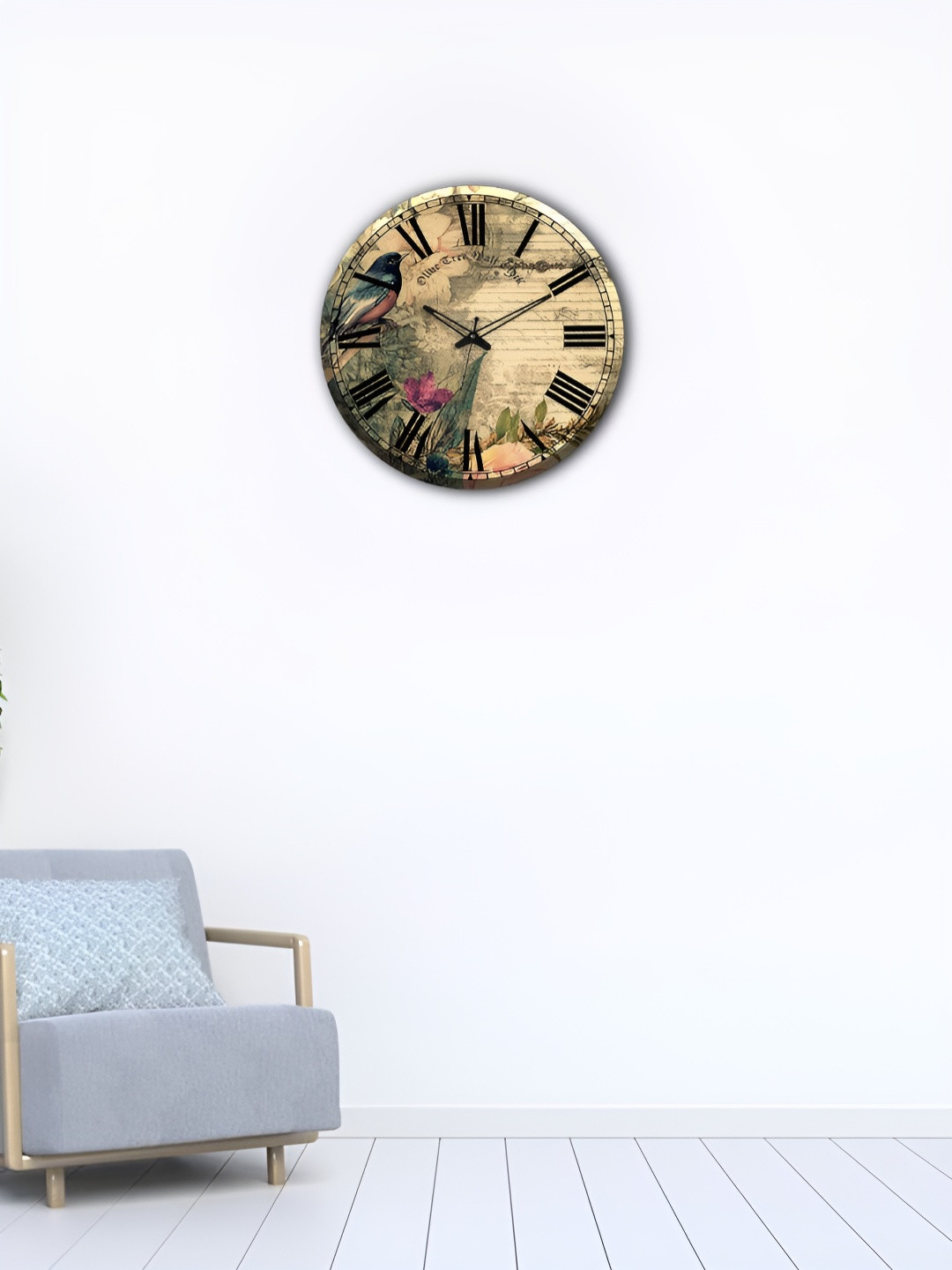 OLIVE TREE Wooden Wall Clock Brown & Green Printed Round Contemporary Wall Clock
