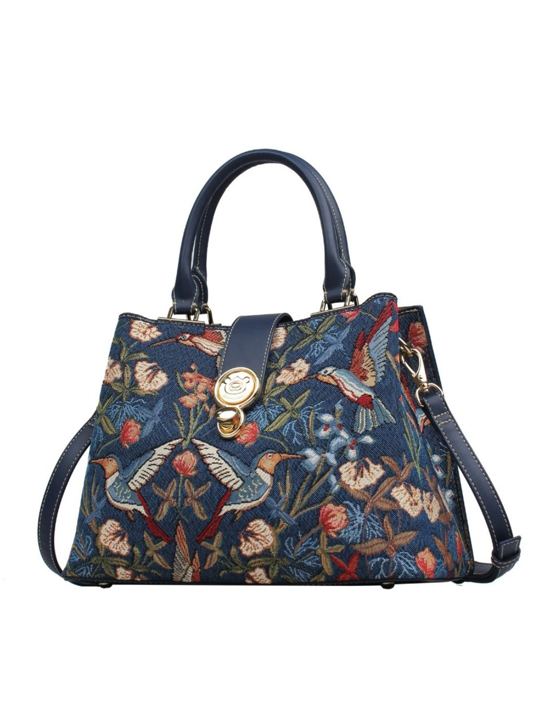 Henney Bear Floral Printed Structured Handheld Bag with Tasselled