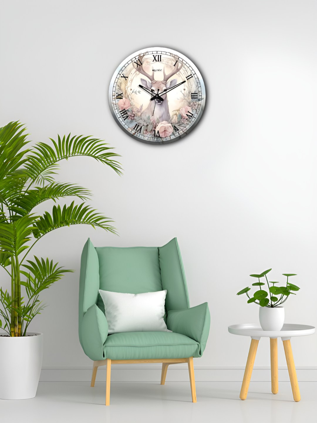 OLIVE TREE Wooden Wall Clock White & Purple Printed Round Contemporary Wall Clock