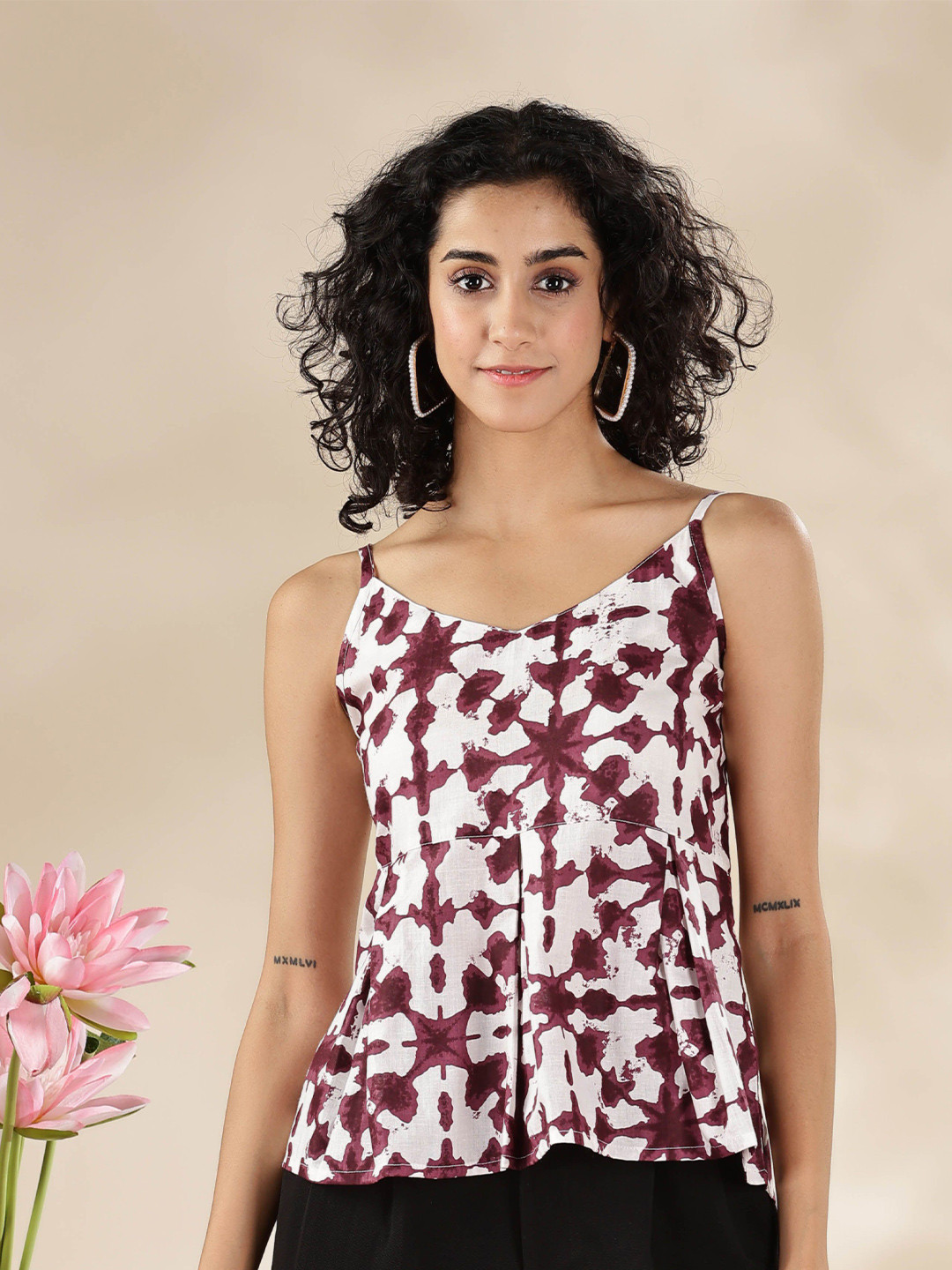 Anouk Rustic Women Tie and Dye Shoulder Straps Peplum Top