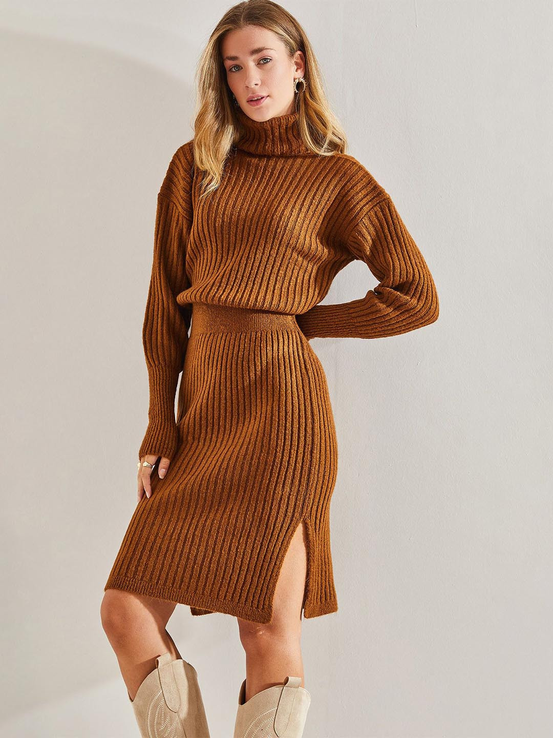 BIANCO LUCCI Women Ribbed Long Sleeves Dress