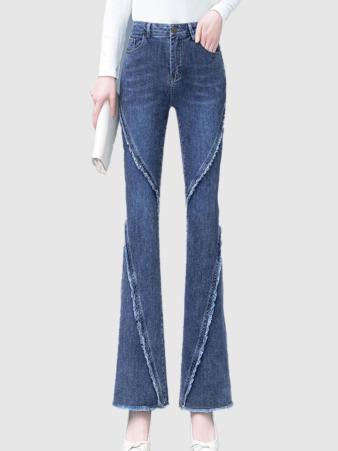 Outzidr Women Blue Freyed Bootleg Pant