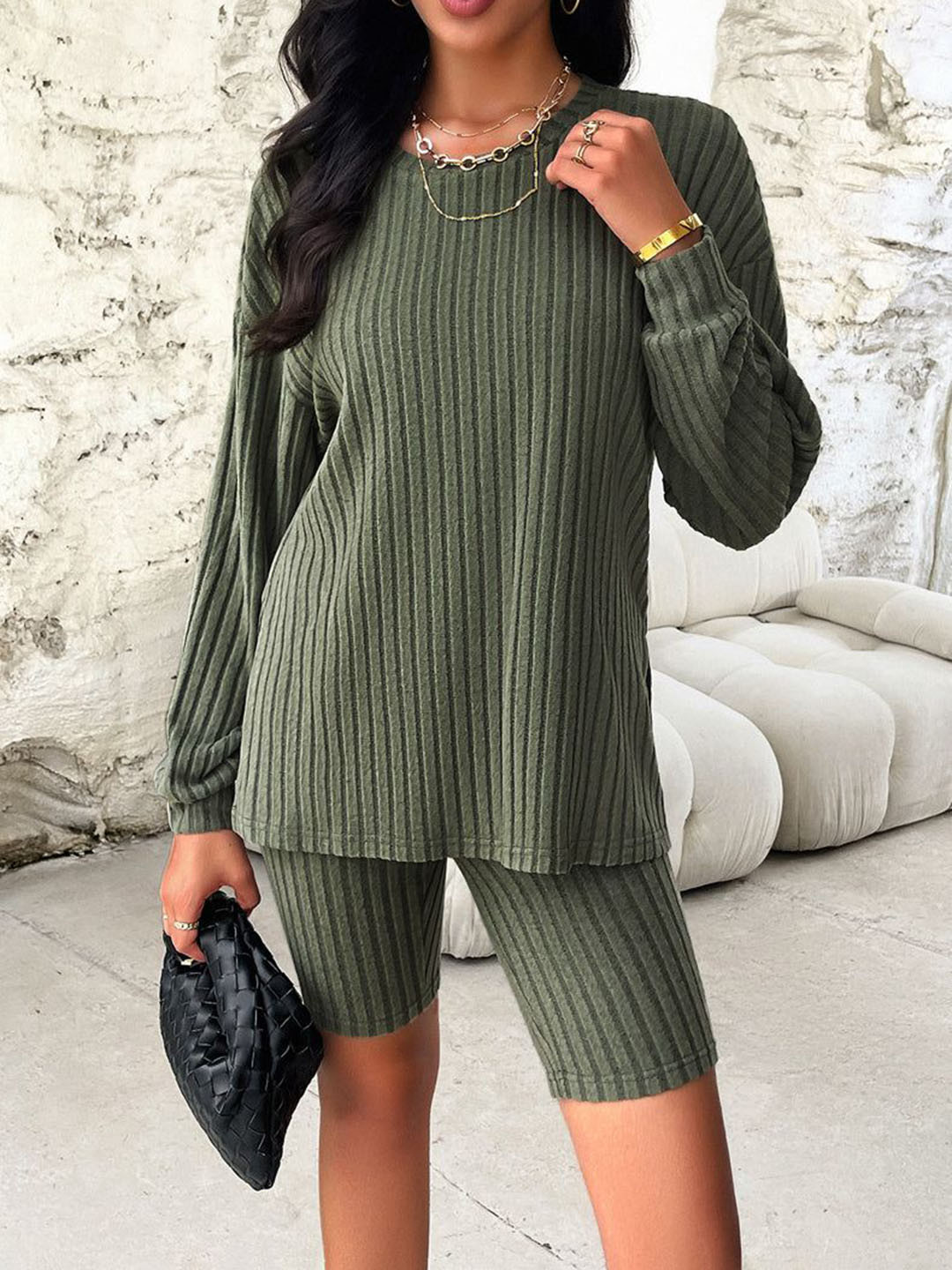 Outzidr Ribbed Top & Cycling Shorts Co-Ord Set