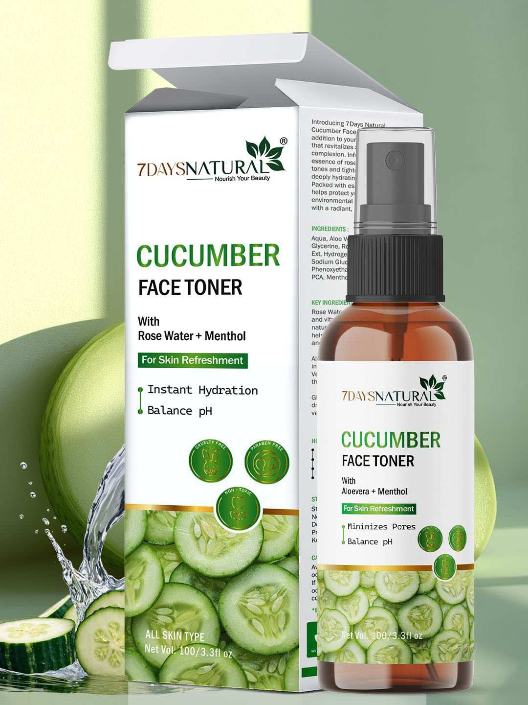 7DAYSNATURAL Natural Cucumber Face Toner With Aloevera For Skin Refreshment - 100 ml