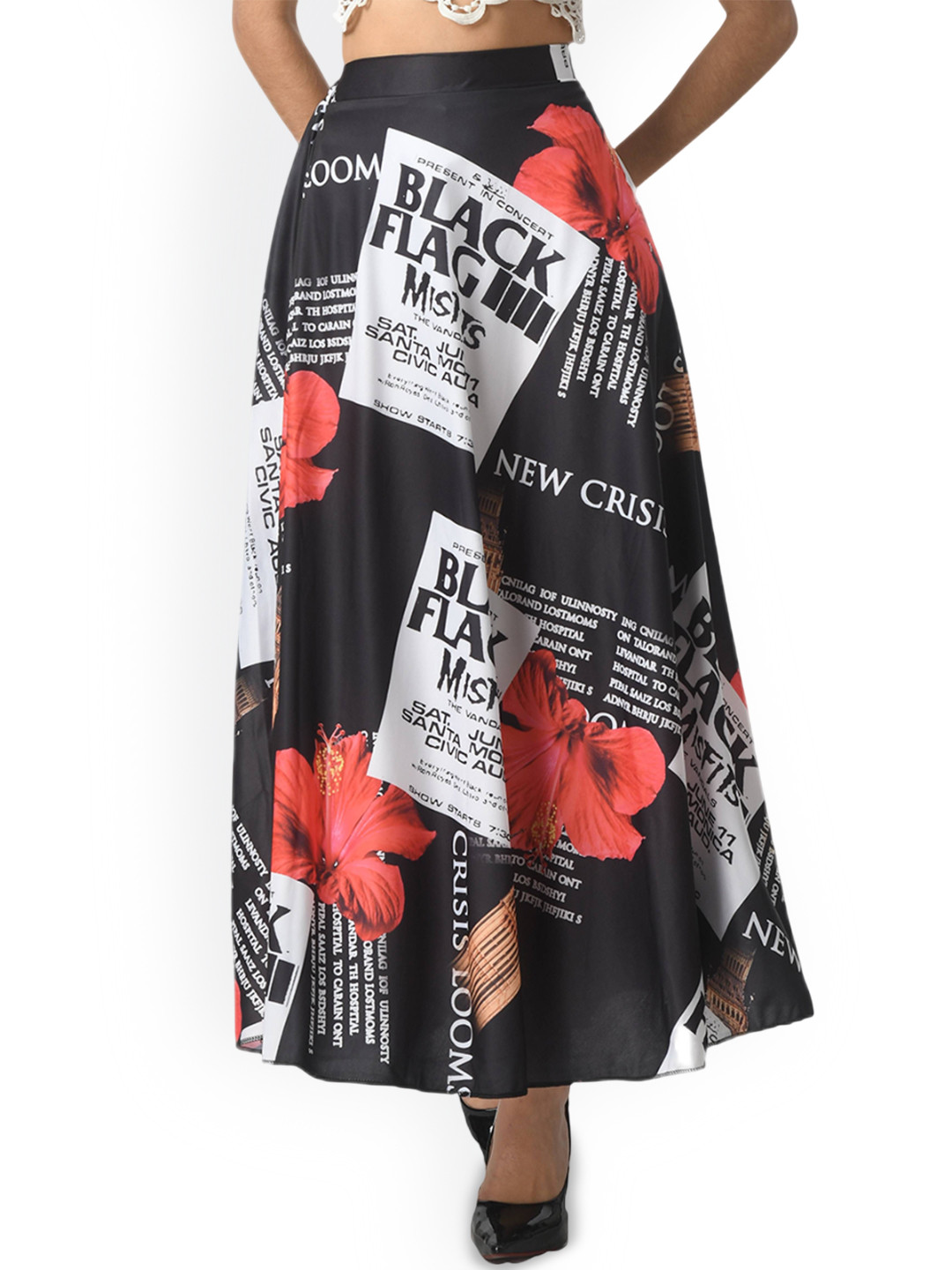 Vagisha Typography Printed Flared Maxi Skirt
