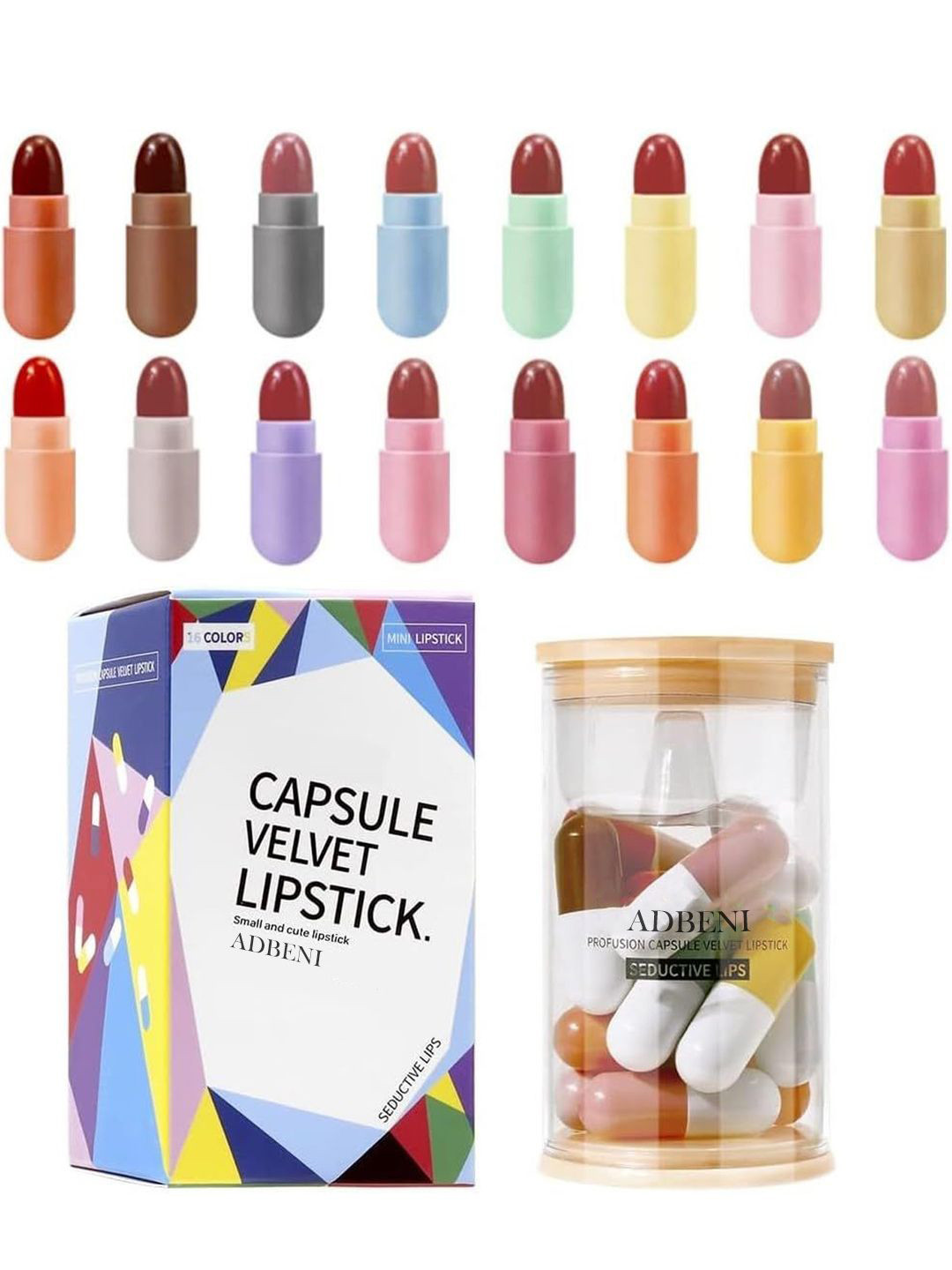 Adbeni Set Of 16 Capsule Velvet Matte Nonstick Bullet Lipstick - 1.9 ml Each