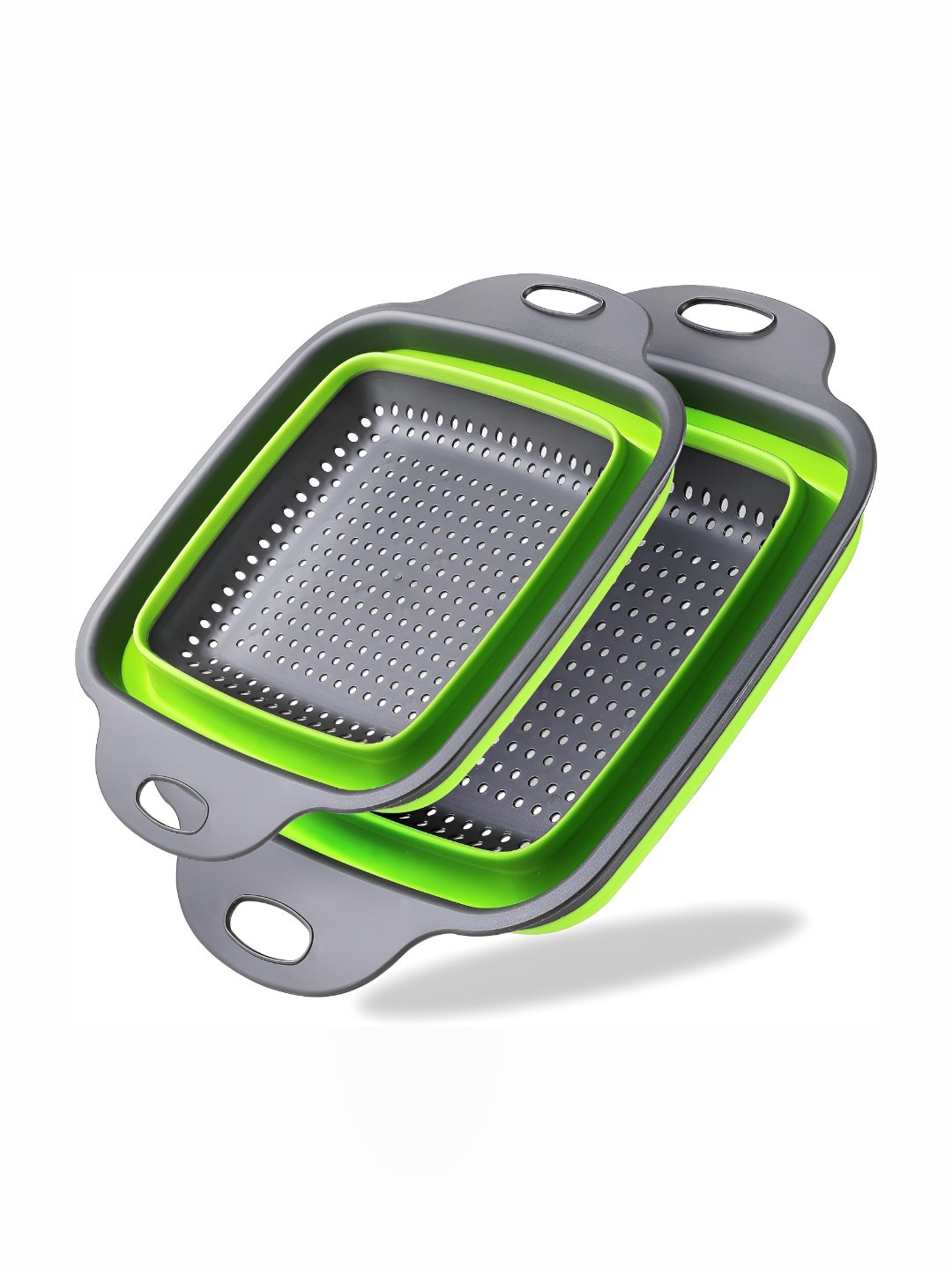 We3 Green & Grey 2 Pieces Easy To Clean Core Silicone Fruit & Vegetable Basket