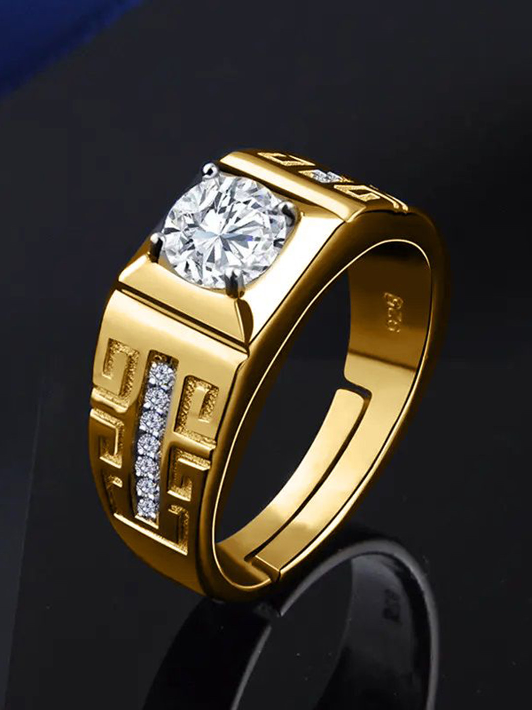 The Roadster Lifestyle Co Men American Diamond-Studded Adjustable Finger Ring
