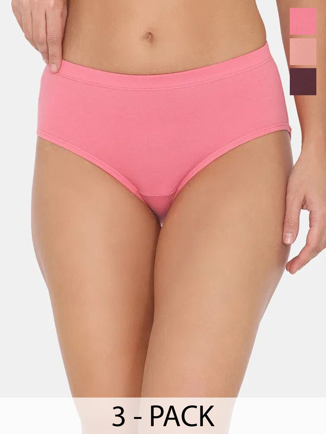 Zivame Pack Of 3 Hipster Briefs ZI28CA-Fig Rapturerose Coralalmond