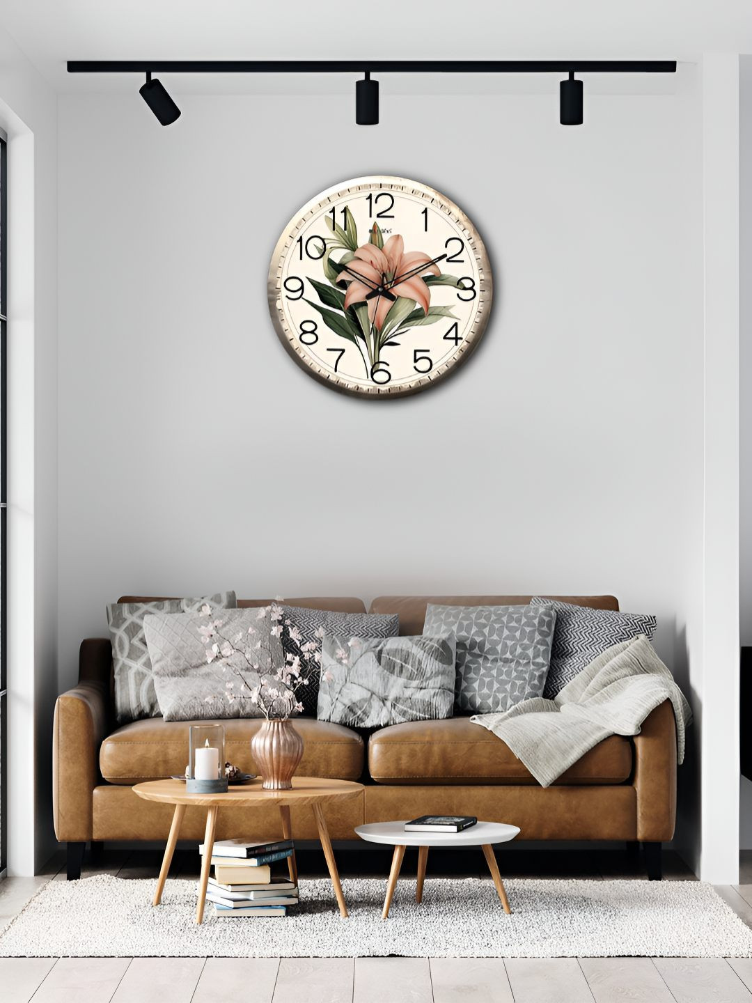 OLIVE TREE Decorative Wood Large Display Round Battery Analogue Wall Clock-30.5cm