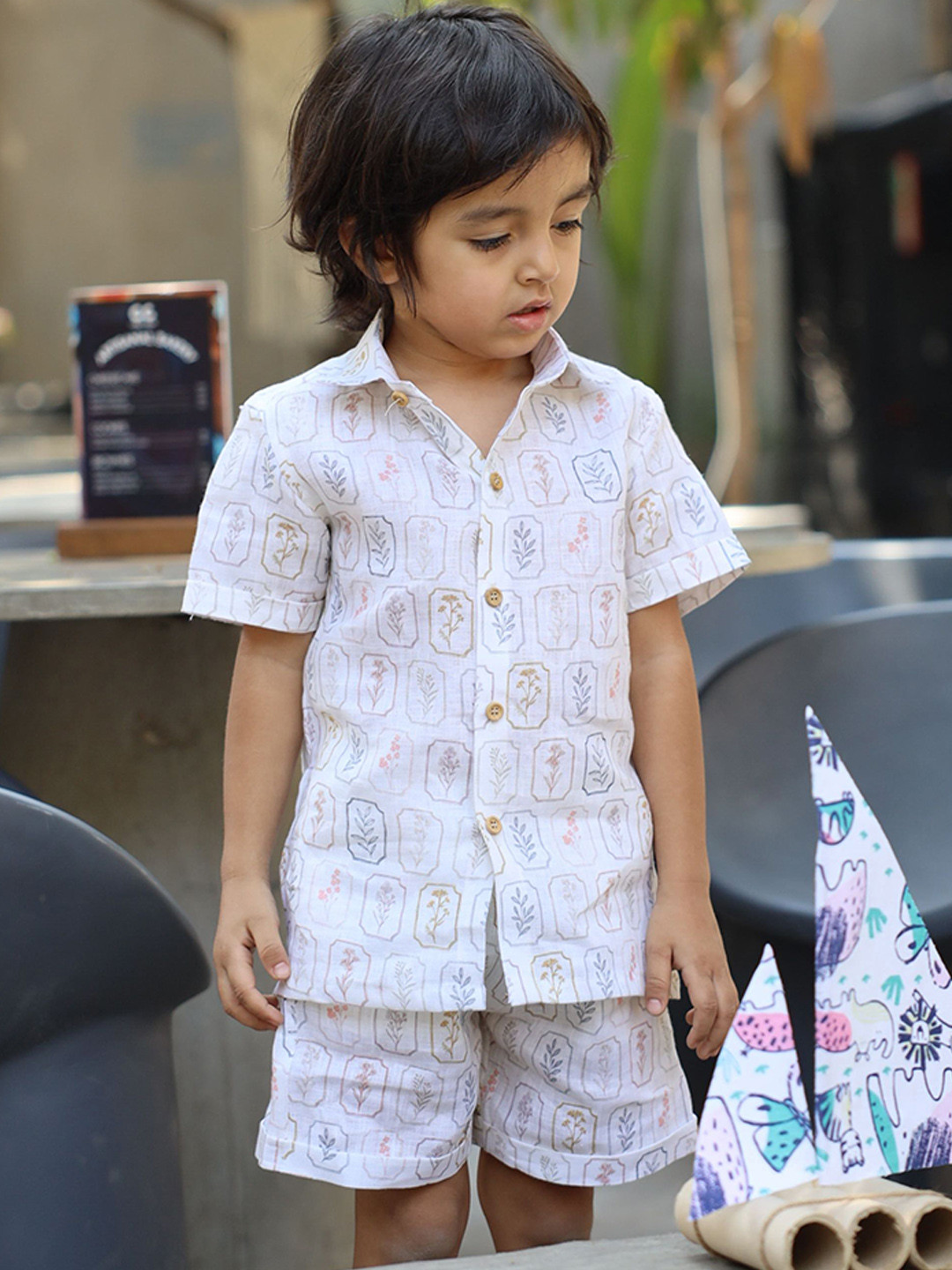 Funny Bones Clothings Boys Arbor Essence Printed Linen Shirt With Shorts